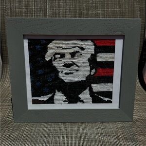 Framed Cross-Stitch Art with Donald Trump